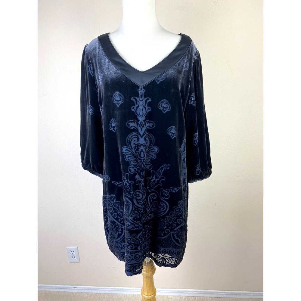 Soft Surroundings Silk Velvet Burnout Dress S Black Whimsigoth Boho Tunic Mini
